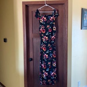 Black Floral Maternity dress with slit